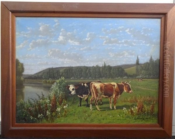 Les Vaches Dans La Prairie Oil Painting by Alfred-Eugene Capelle