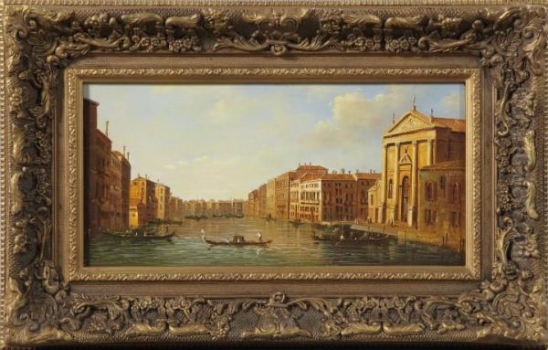 Venetian Canal Scene Oil Painting by Giovanni Antonio Boltraffio