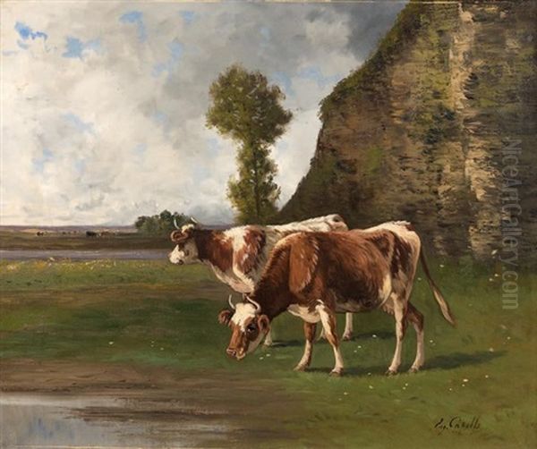 Vaches A L'etang Oil Painting by Alfred-Eugene Capelle