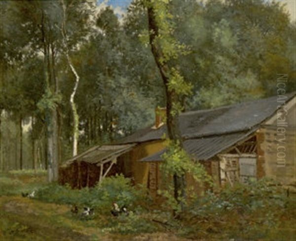 Secluded Farmhouse Oil Painting by Alfred-Eugene Capelle