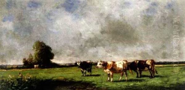 Cows In A Field Oil Painting by Alfred-Eugene Capelle