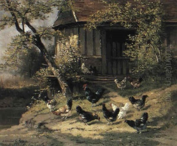 Huhnerschar Vor Dem Bauernhof Oil Painting by Alfred-Eugene Capelle