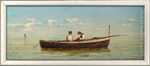 The Naples Bay View. Two Fishermen Oil Painting by Vittorio Capessiero