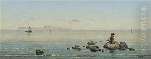 Gulf Of Naples With View Of Capri Oil Painting by Vittorio Capessiero