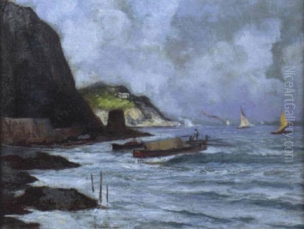 Barche E Pescatori In Mare Oil Painting by Vittorio Capessiero