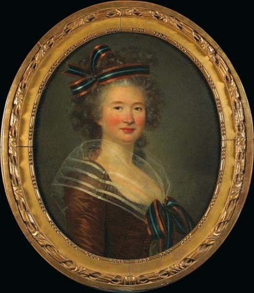 Portrait De Femme En Buste, Portant Une Coiffe De Rubans En Trois Couleurs Dans Les Cheveux Et Sur La Gorge Oil Painting by Marie Gabrielle Capet