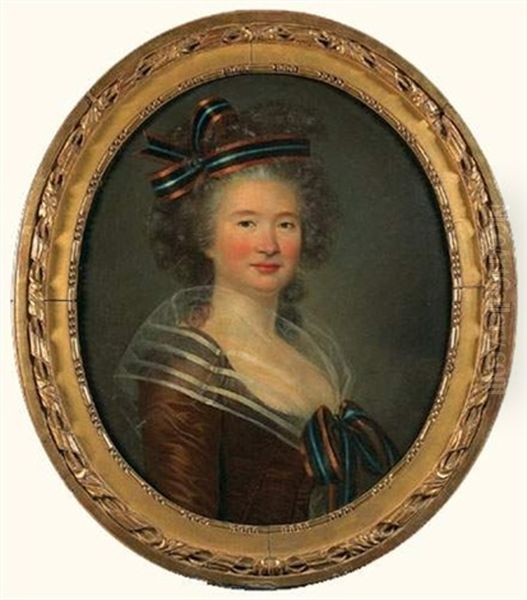 Portrait De Femme En Buste, Portant Une Coiffe De Rubans A Trois Couleurs Dans Les Cheveux Et Sur La Gorge Oil Painting by Marie Gabrielle Capet