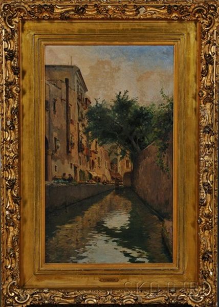 A Quiet Canal Oil Painting by Gaetano Capone