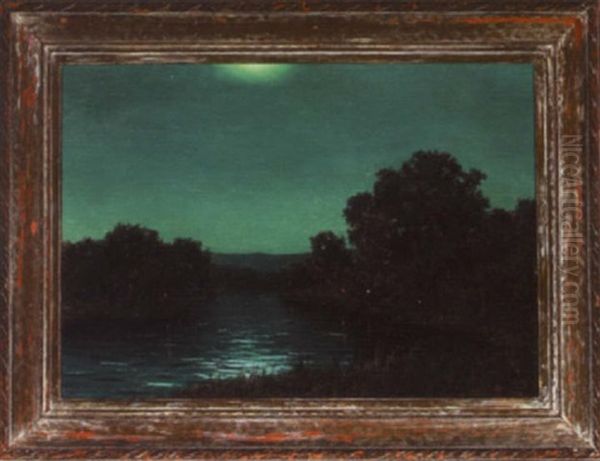 Moonlit Riverscape Oil Painting by Gaetano Capone