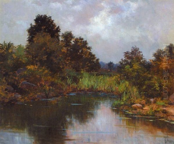 Lake Landscape Oil Painting by Gaetano Capone