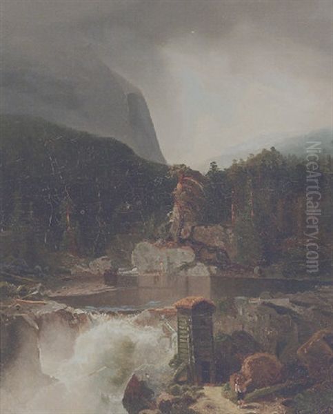 Norsk Landskab Med Brusende Elv Oil Painting by Herman August Cappelen