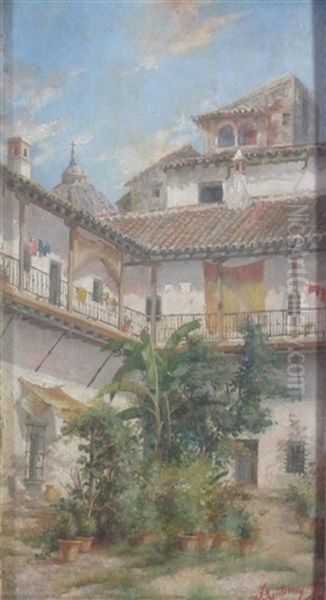 Courtyard, Spain Oil Painting by Jose Montenegro Cappell