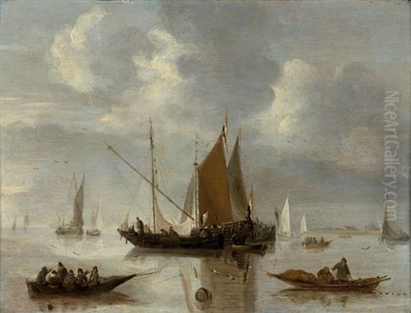 Bateaux De Pecheurs Sur Une Mer Calme Oil Painting by Jan Van De Cappelle