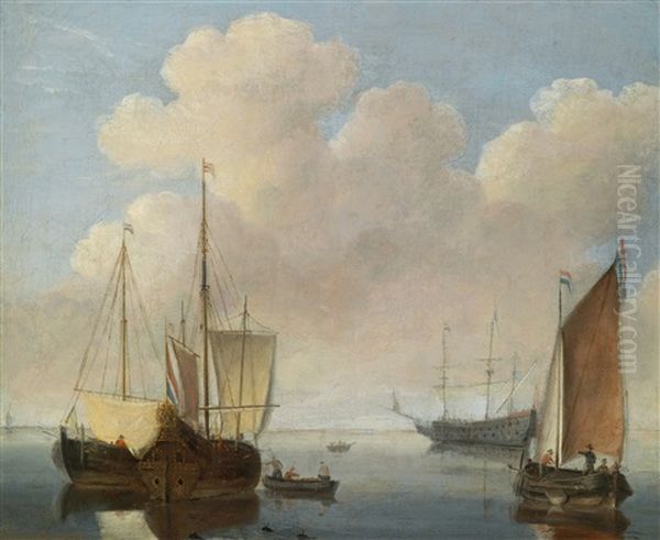 Schiffe Auf Ruhiger See Oil Painting by Jan Van De Cappelle