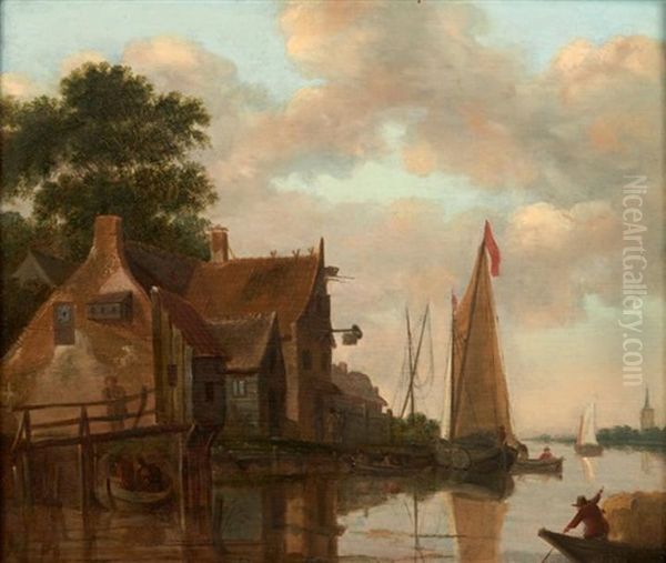 Village Portuaire Oil Painting by Jan Van De Cappelle