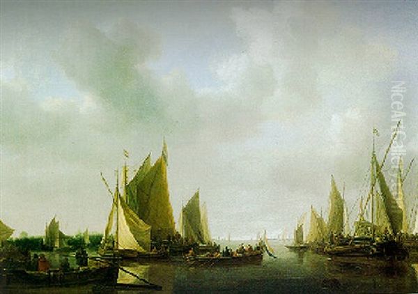 Ships In A Calm Estuary Oil Painting by Jan Van De Cappelle