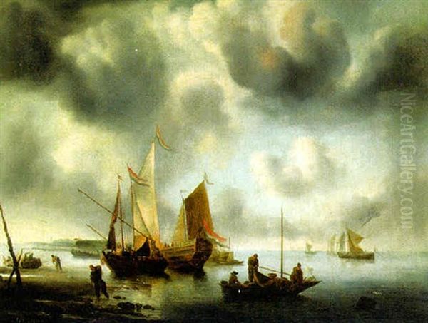 Shipping Offshore In A Calm Oil Painting by Jan Van De Cappelle