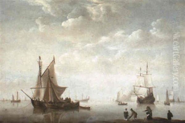 Shipping In A Calm Offshore Oil Painting by Jan Van De Cappelle