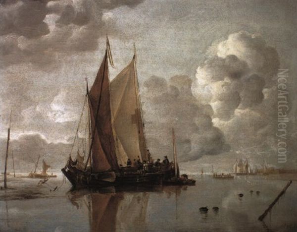 Shipping In An Offshore Calm Oil Painting by Jan Van De Cappelle