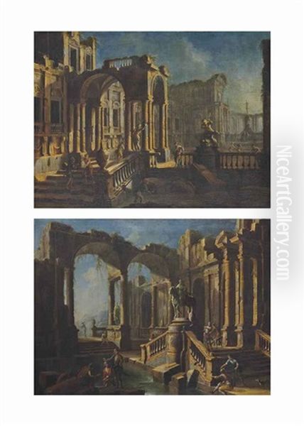 Caprices Architecturaux (pair) Oil Painting by Pietro Cappelli