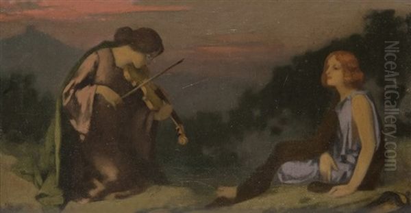 Violoniste Oil Painting by Jacques Martin Capponi