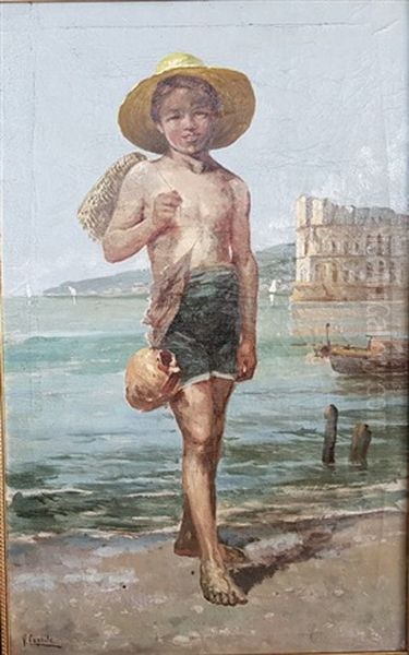 Giovane Pescatore A Napoli Oil Painting by Vincenzo Caprile