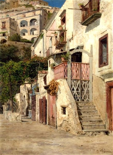 Veduta Di Amalfi Olio Su Tela Oil Painting by Vincenzo Caprile