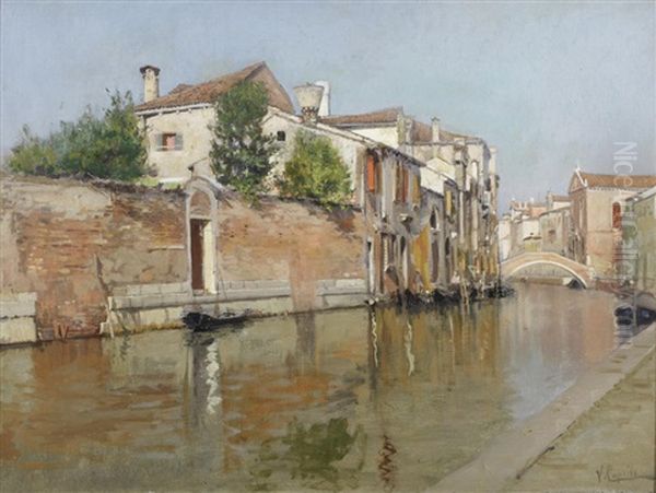 A Venetian Backwater Oil Painting by Vincenzo Caprile