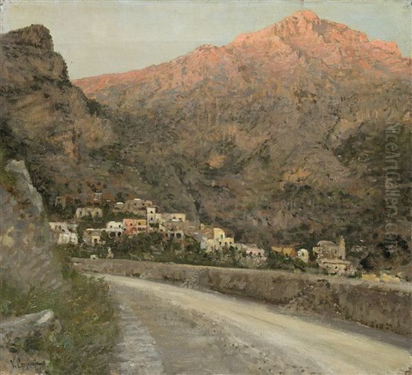 Positano. Gli Ultimi Raggi (la Montagna Al Tramonto) Oil Painting by Vincenzo Caprile