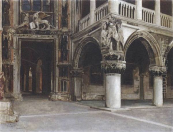 The Porta Della Carta, Palazzo Ducale, Venice Oil Painting by Vincenzo Caprile