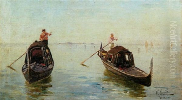 Gondole In Laguna Oil Painting by Vincenzo Caprile