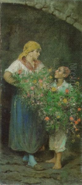 Il Venditore Di Fiori Oil Painting by Vincenzo Caprile