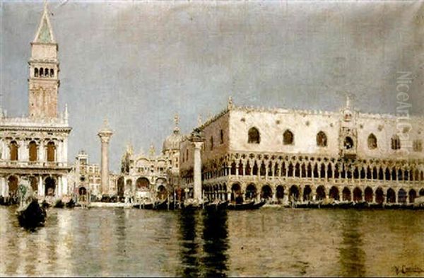 Piazza San Marco And The Doge's Palace From The Grand Canal Oil Painting by Vincenzo Caprile