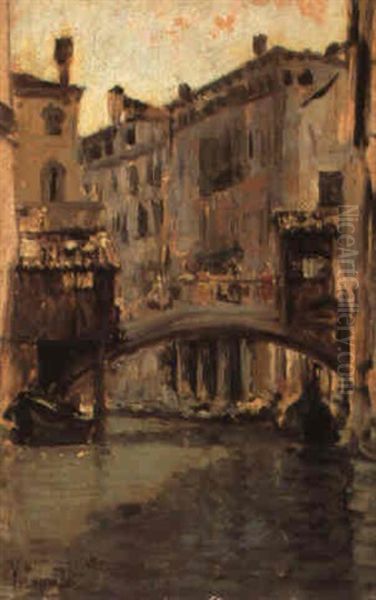 Un Canale A Venezia Oil Painting by Vincenzo Caprile