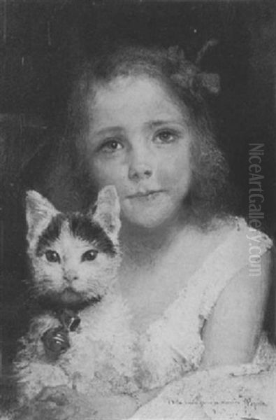 Portrait Of A Young Girl With Her Cat Oil Painting by Vincenzo Caprile