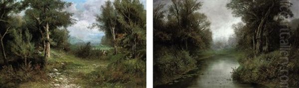 Collecting Fruits Of The Forest (+ The Woodland Pool; Pair) Oil Painting by Francesco Capuano