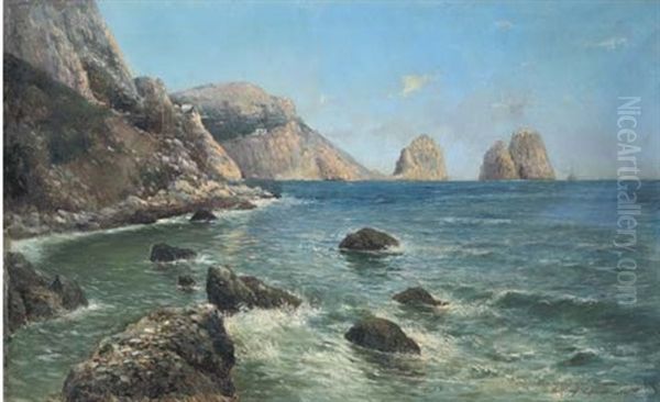 Capri, Punta Del Tragaro Con I Faraglioni Oil Painting by Francesco Capuano