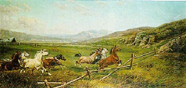 Wild Horses In The Italian Campagna Oil Painting by Francesco Capuano