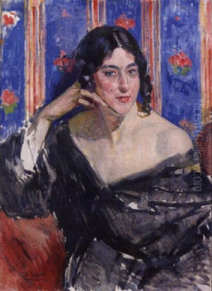 Signora In Nero Oil Painting by Ulisse Caputo