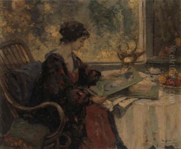 Signora In Salotto Oil Painting by Ulisse Caputo