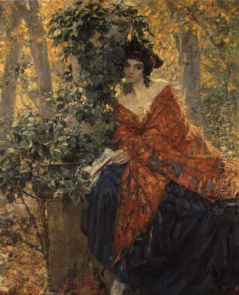 Donna Provenzale In Giardino Oil Painting by Ulisse Caputo