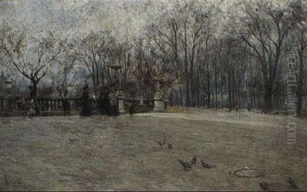 Figures In A Parisian Park Oil Painting by Ulisse Caputo