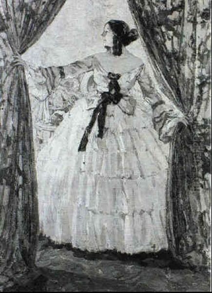 Girl In A White Dress Oil Painting by Ulisse Caputo