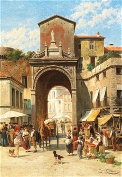 Porta Capuana Napoli Oil Painting by Jacques Francois Carabain