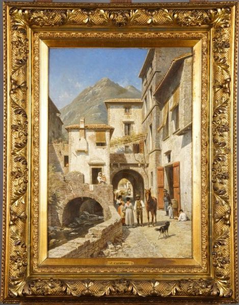 Une Rue A Monterosso - Italie, Bord De La Mediterranee Oil Painting by Jacques Francois Carabain