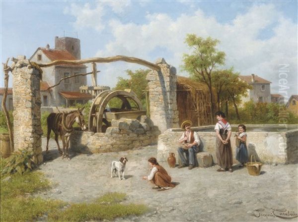 A Waterwheel Between Bordighera And Ventimiglia Oil Painting by Jacques Francois Carabain