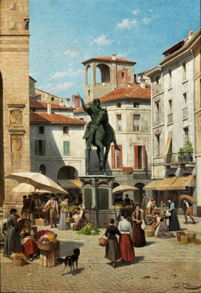 Blick Auf Die Piazza Cavalli, Piacenza Oil Painting by Jacques Francois Carabain