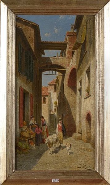 Ruelle Animee En Italie Oil Painting by Jacques Francois Carabain