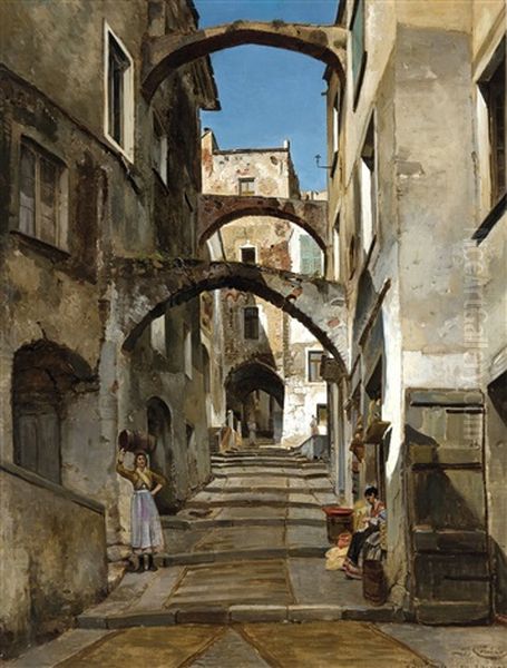 A Street Scene In San Remo Oil Painting by Jacques Francois Carabain