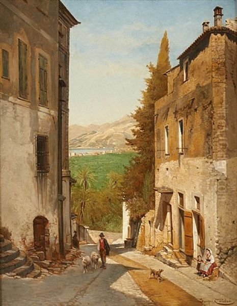 Vue De La Via Romana A Bordigera Italie Oil Painting by Jacques Francois Carabain